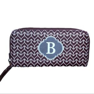 Monogram B wristlet/wallet maroon +white